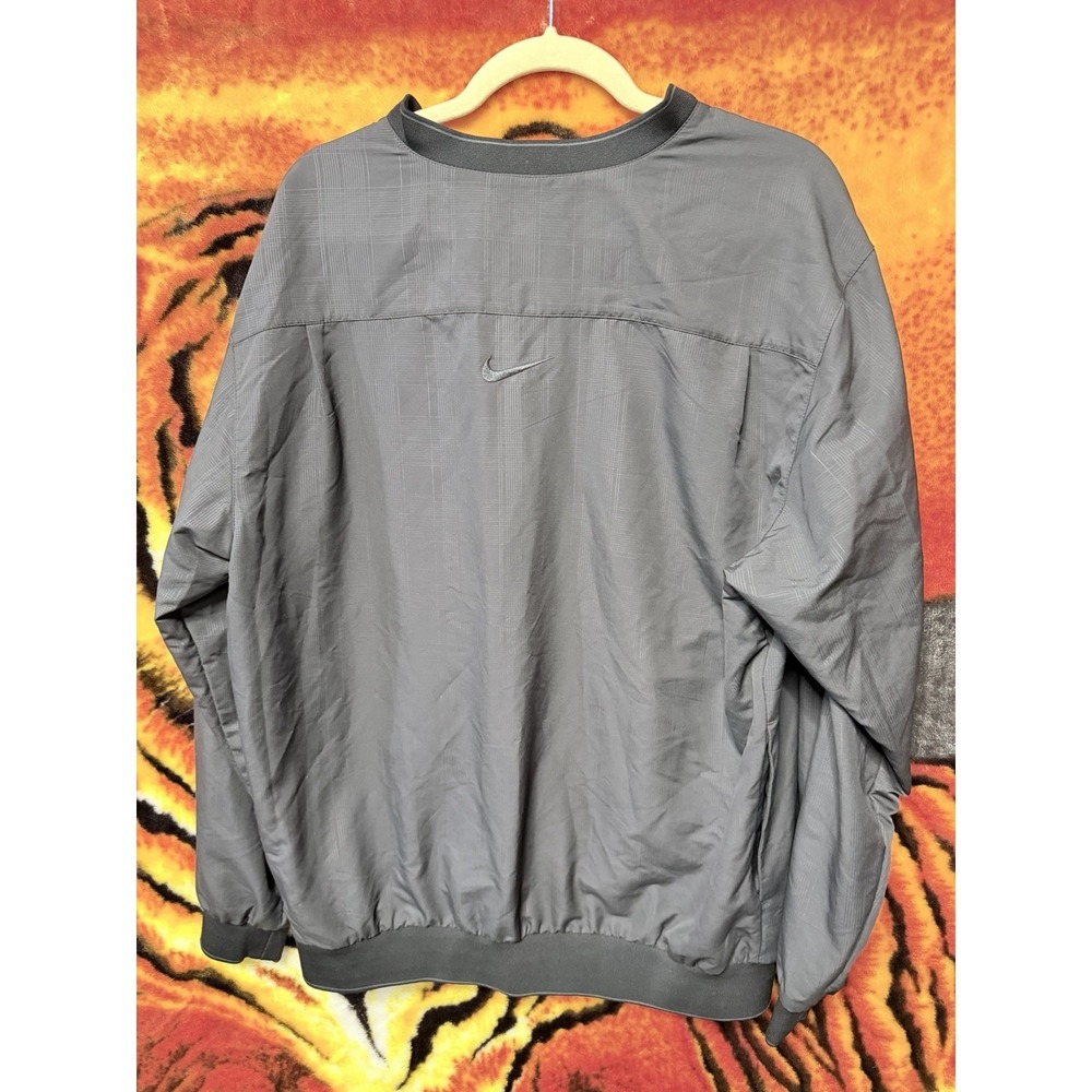 Nike Men's Pullover Windbreaker Jacket Large Black V-Neck Long Sleeve Pockets - Picture 3 of 7